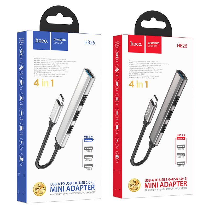 Hoco HB26 USB-хаб 4-в-1 — вид спереди