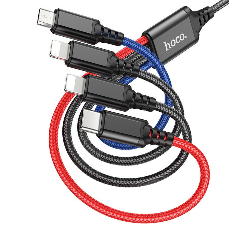 hoco x76 4in1 super charging cable 2xltn tc musb black red blue Hoco X76