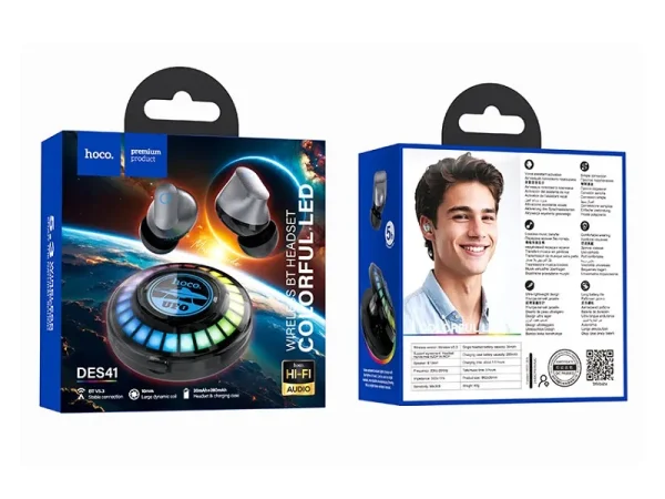 Bluetooth гарнитура Hoco DES41 с ENC и подсветкой