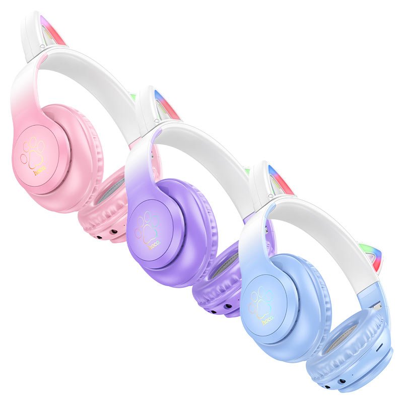 Детские складные Bluetooth наушники Hoco W42 с LED-подсветкой и ушками