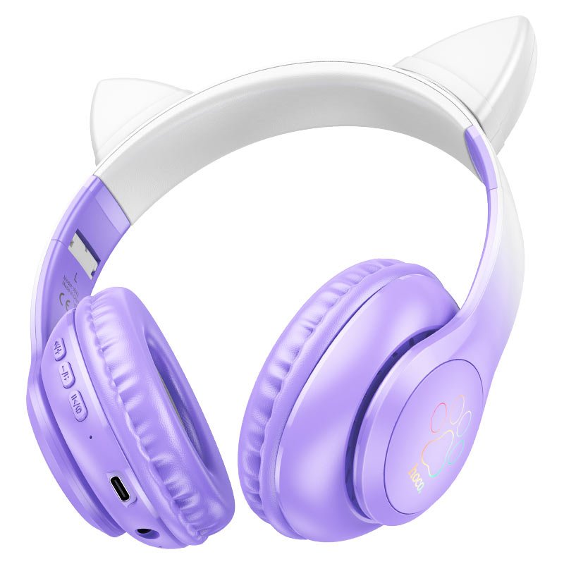 Детские складные Bluetooth наушники Hoco W42 с LED-подсветкой и ушками