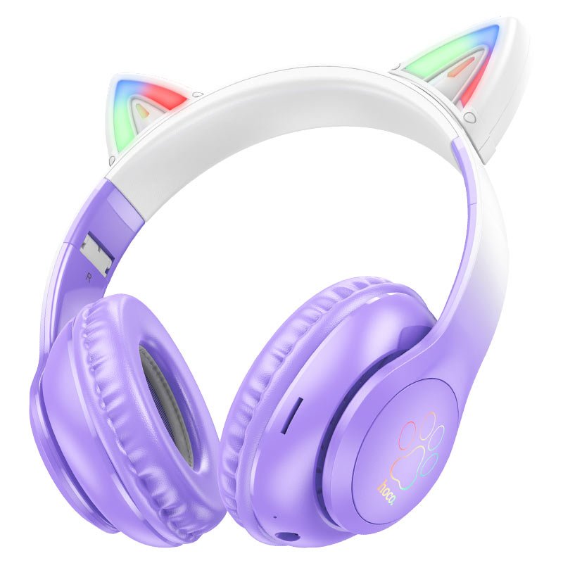 Детские складные Bluetooth наушники Hoco W42 с LED-подсветкой и ушками