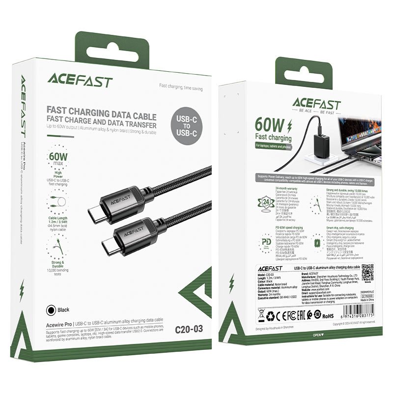 кабель Acefast C20-03 USB-C чёрный — вид сбоку