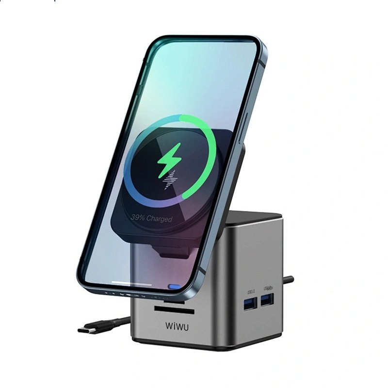 WiWU W025 докстанция беспроводная зарядка серая