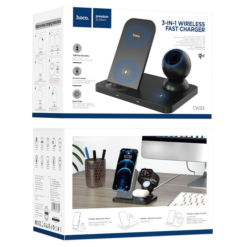 Hoco CW33 Ultra-Charge вертикальная беспроводная зарядка черная