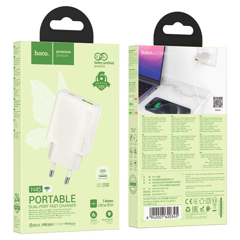 зарядное устройство Hoco N45 Biscuit PD30W QC3.0 белый