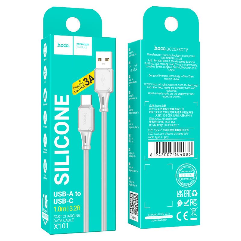Hoco X101 Assistant USB-A to Type-C кабель, чёрный — вид сбоку