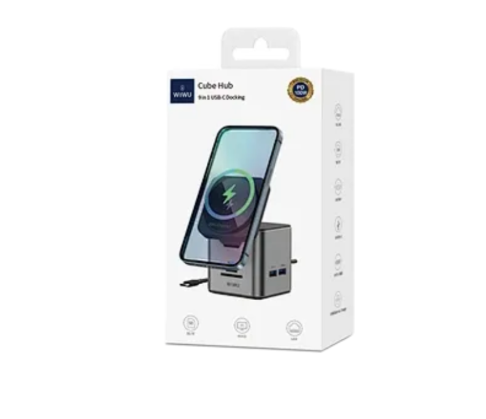 WiWU W025 докстанция беспроводная зарядка серая