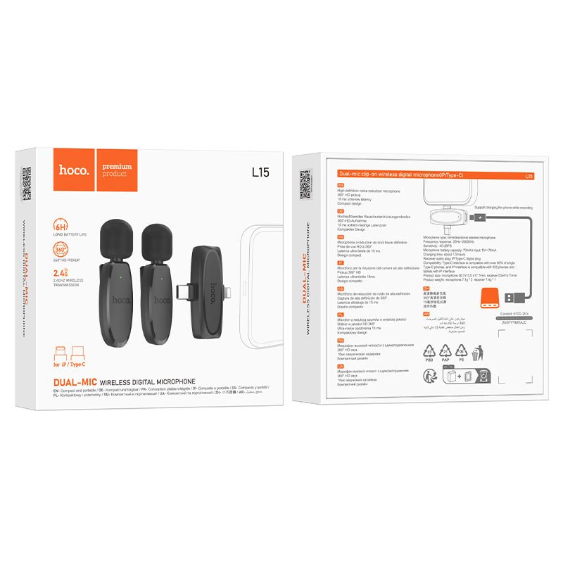 Hoco L15 беспроводной клип-микрофон Dual-Mic