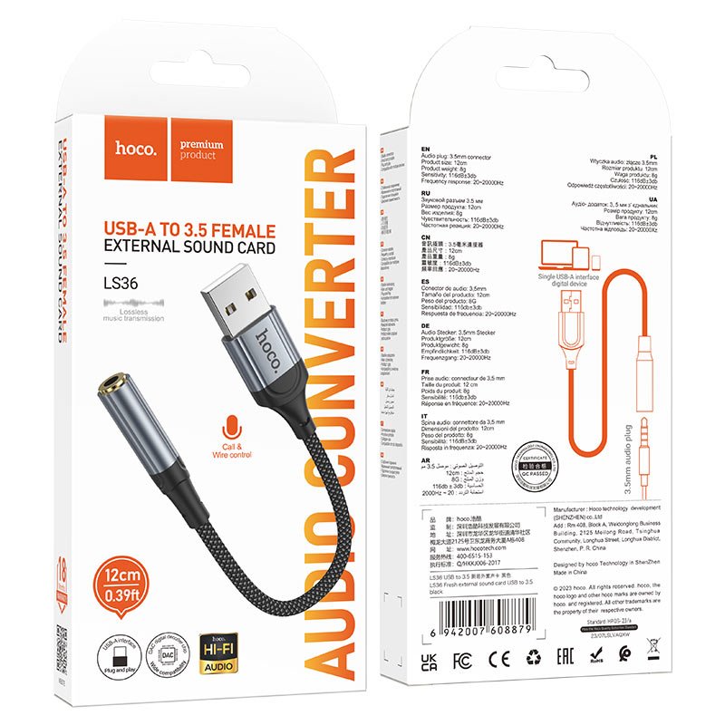 внешняя звуковая карта Hoco LS36 чёрная