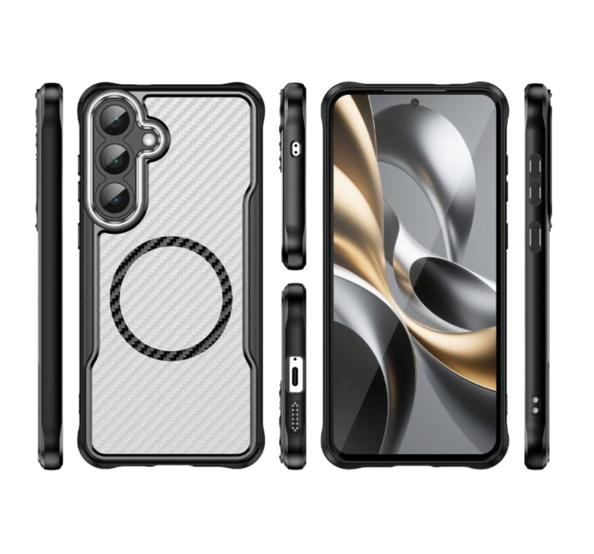 полупрозрачный MagSafe карбоновый чехол Samsung S25 FE