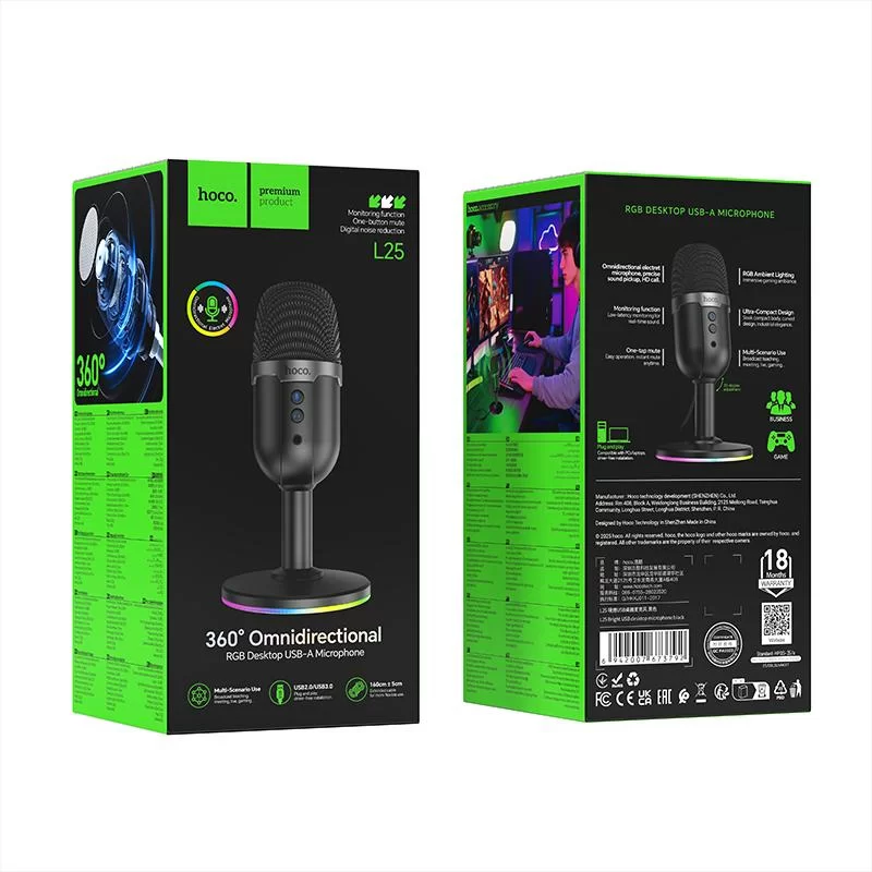 настольный usb микрофон hoco l25 bright черный