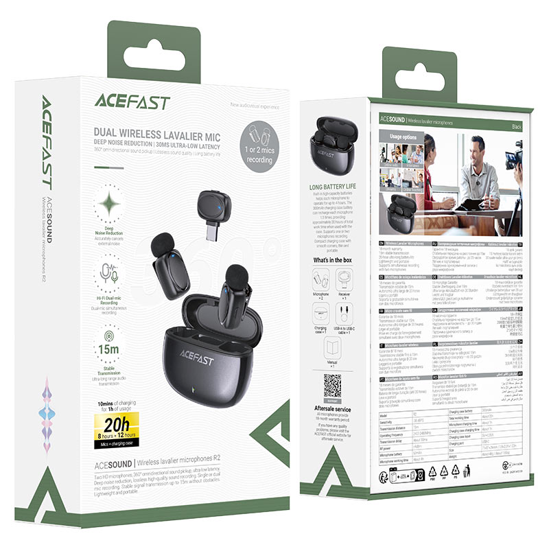 беспроводной петличный микрофон acefast r2 черный