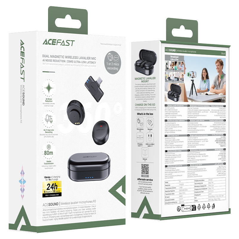 беспроводной петличный микрофон acefast r3 черный