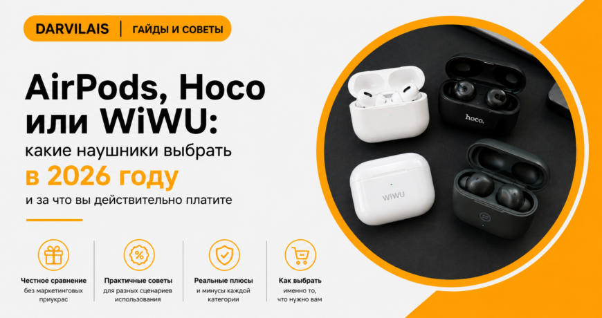 AirPods, Hoco или WiWU — какие беспроводные наушники действительно подойдут именно вам? Сравниваем комфорт, ANC, звук, автономность и цену в 2026 году.