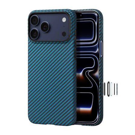 премиальный чехол PITAKA Ultra-Slim чёрный синий для iPhone 18 Pro 17 Pro