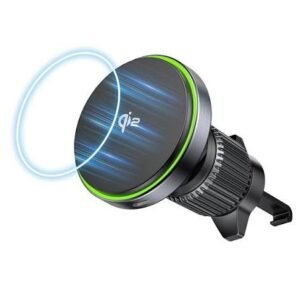 Чёрная автомобильная зарядка WiWU CH-324 Aurora Qi2 15W с магнитным креплением и встроенным вентилятором