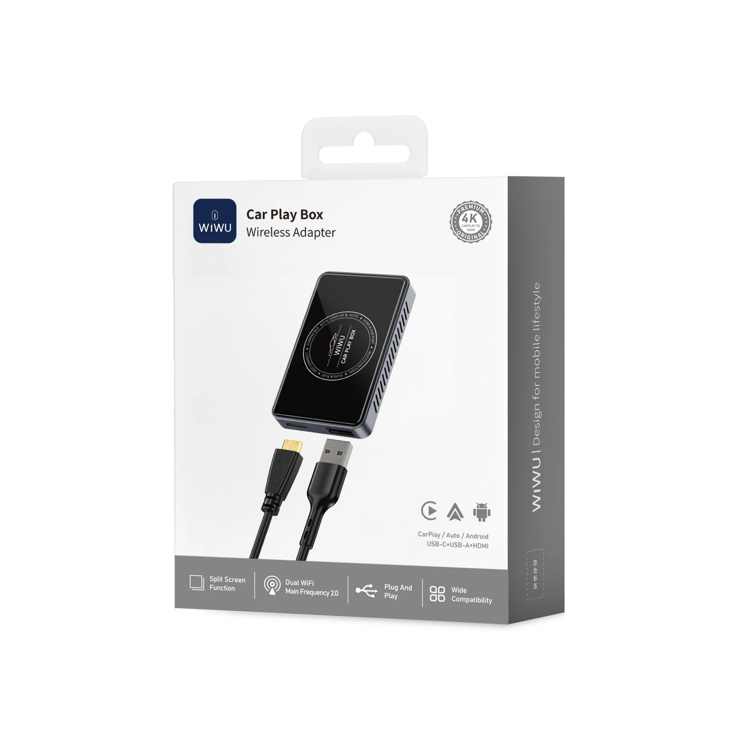 Чёрный мультимедийный адаптер WiWU Wi-CP004 CarPlay Box с Android, Wi-Fi и HDMI OUT