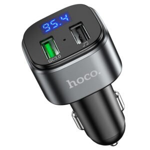 Чёрный FM-трансмиттер Hoco E67 Fighter QC3.0 Bluetooth 5.0 с двумя портами USB-A и быстрой зарядкой 18 Вт