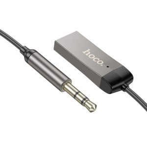 Серый металлический Bluetooth AUX адаптер Hoco E78 Benefit с кабелем 3,5 мм и USB-A