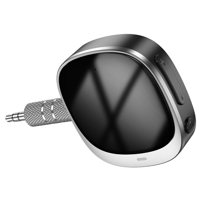 Чёрный Bluetooth AUX адаптер Hoco E80 Travel с Bluetooth 5.3, съёмным штекером 3,5 мм и дисплеем заряда