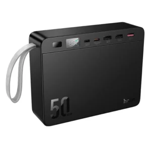 Чёрный повербанк Hoco J166 Carretera 50000mAh 22.5W с цифровым дисплеем, пятью выходными портами и LED-фонарём