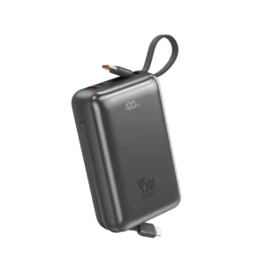 Чёрный повербанк WiWU Galaxy Pro Max AS-182 20000mAh 45W со встроенными кабелями USB-C и Lightning