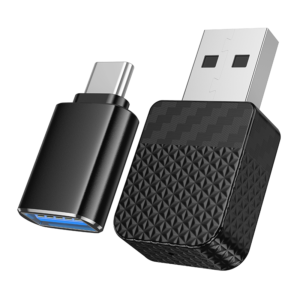 Чёрный беспроводной адаптер CarPlay Hoco HU3 Tony для iPhone с переходником USB-A на USB-C