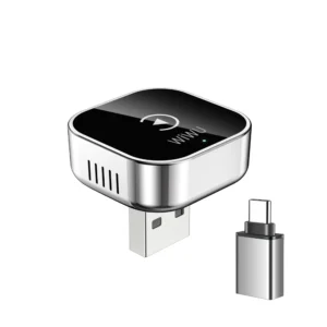 Серебристый беспроводной адаптер Apple CarPlay WiWU Wi-CP003 с подключением USB-A и USB-C